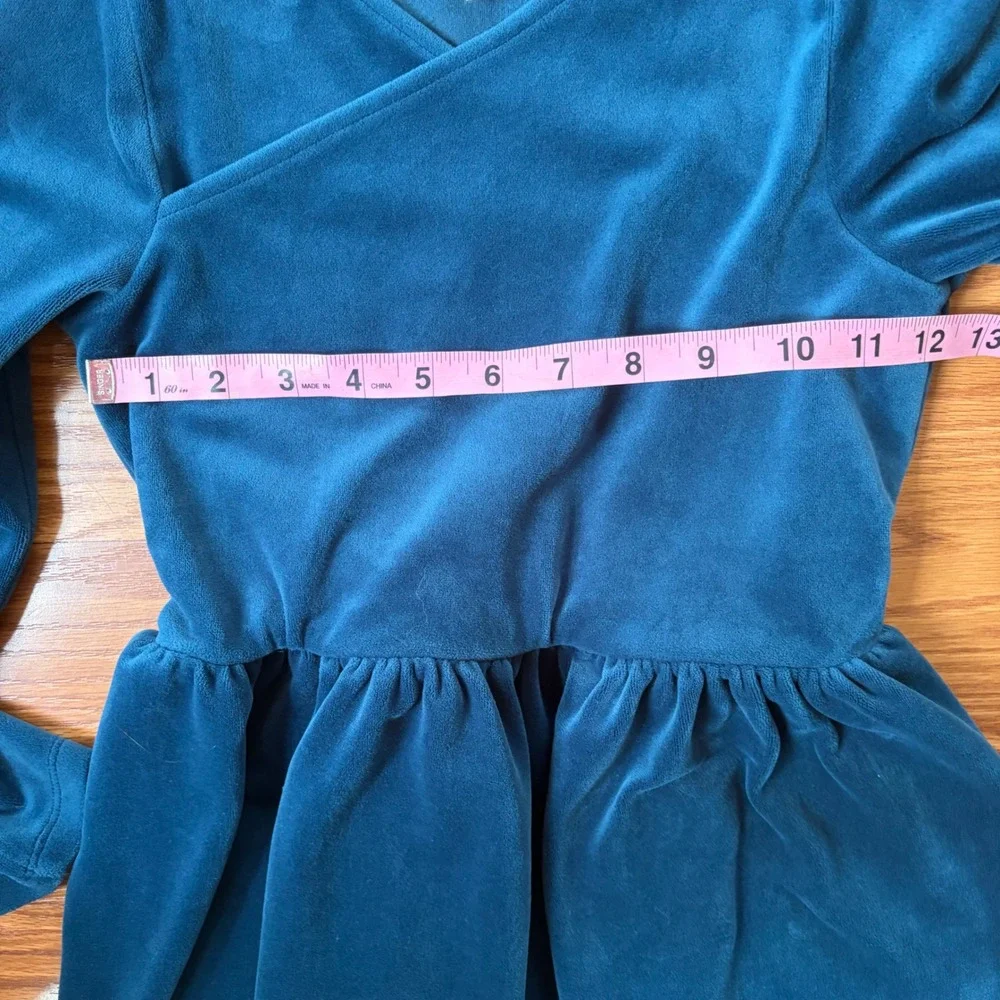 Tea Collection Girls Teal Blue Velvet Long Sleeve Faux Wrap Dress Size 8
